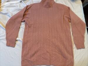 Vtg Petite Sophisticate Angora Lambswool Cable Knit Turtleneck Sweater Pink S